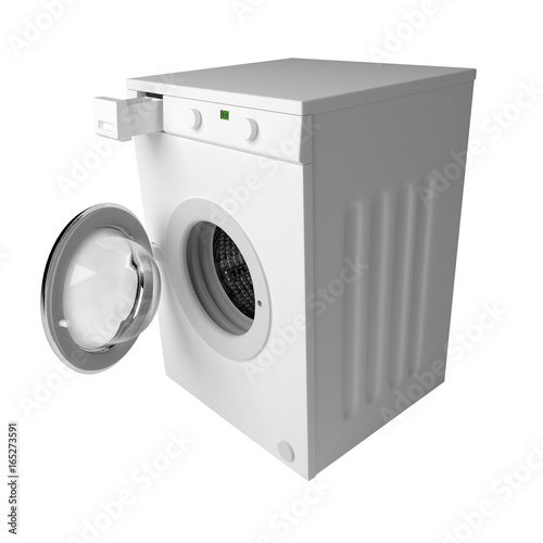 Domestic washing machine ready to wash dirty clothes isolated over white