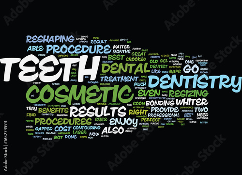THE BENEFITS OF COSMETIC DENTISTRY Text Background Word Cloud Concept