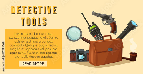 Detective tools. Cartoon vector illustration.