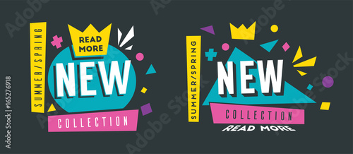 New collection banner. Bright and retro style. Cartoon vector illustration.