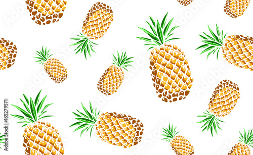 hand drawn colored seamless pattern with summer fruits: banana, orange, watermelon, ananas