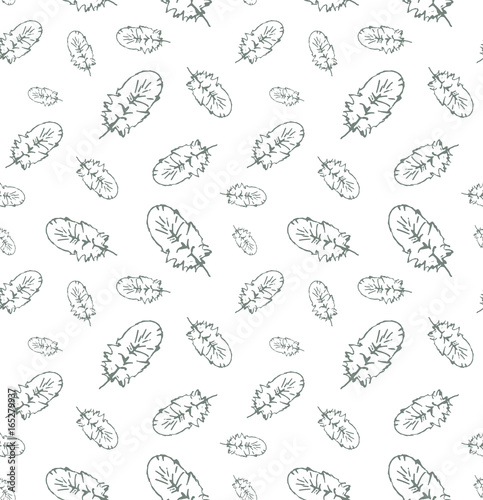 hand drawn seamless pattern with plumes on white background