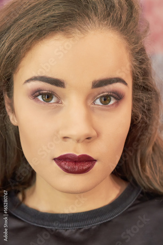 Portrait of beautiful young woman. Pretty caucasian girl. Romantic makeup tutorial.