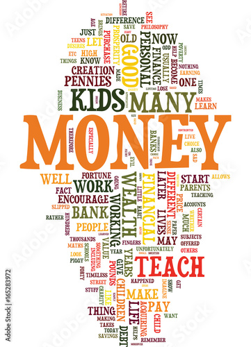 TEACH YOUR KIDS HOW TO LOOK AFTER MONEY Text Background Word Cloud Concept