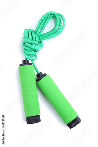 Green skipping rope isolated on a white background