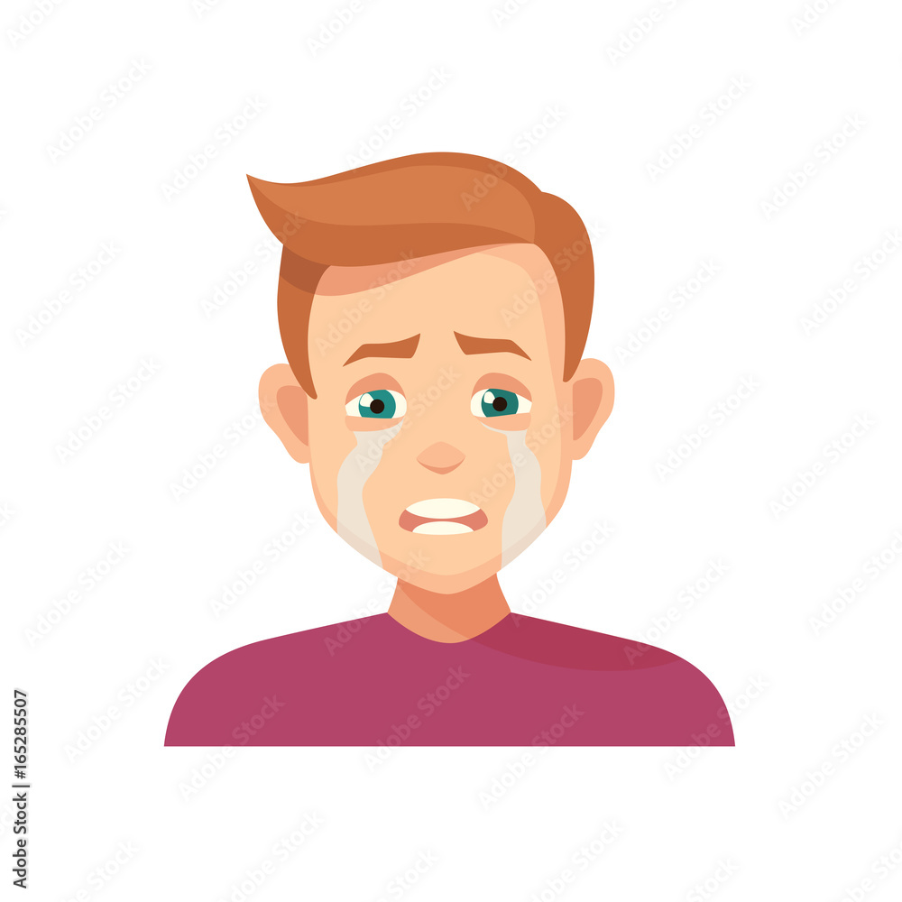 the crying boy cartoon avatar european child on white background isolated vector illustration.Facial emotion.Male avatar cartoon guy character 