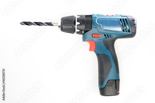 Schilderij op canvas Electric drill isolated on white background