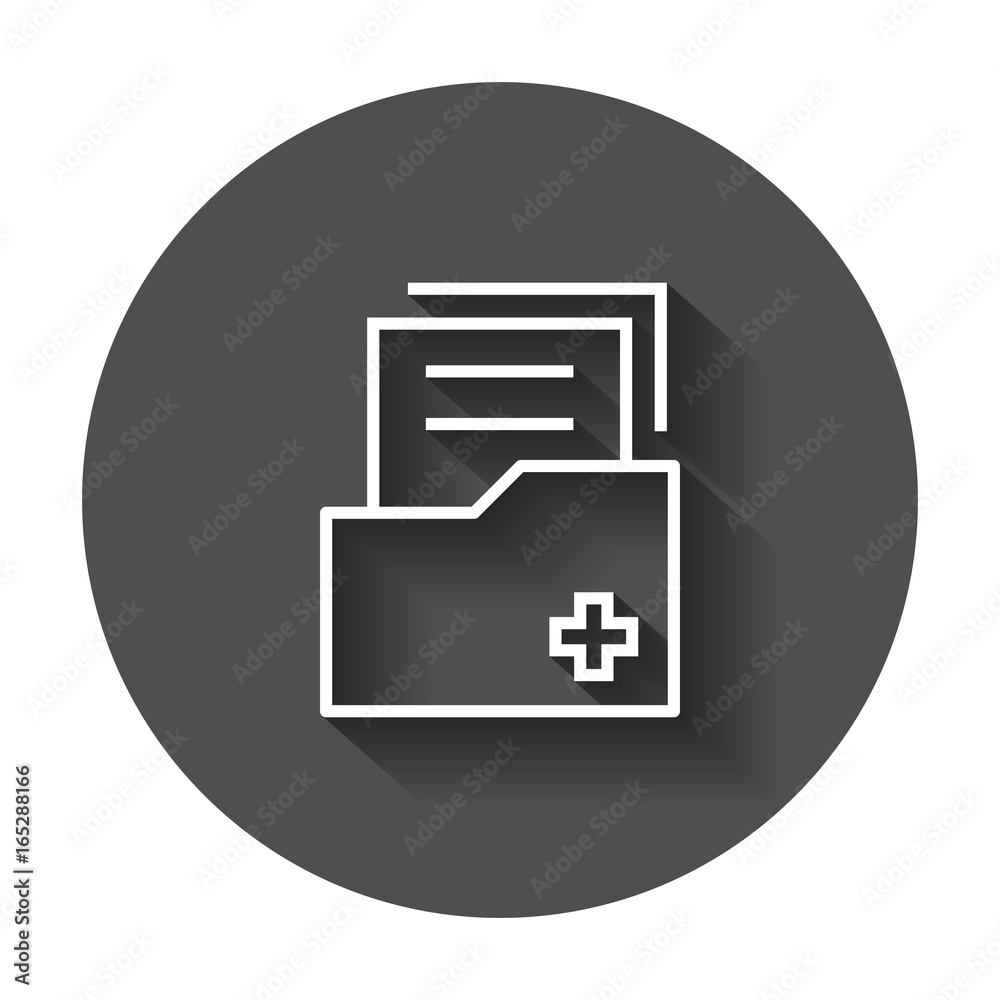 Document flat vector icon. Archive data file symbol logo illustration on black round background with long shadow. Document flat vector icon. Archive data file symbol logo illustration on black round background with long shadow.