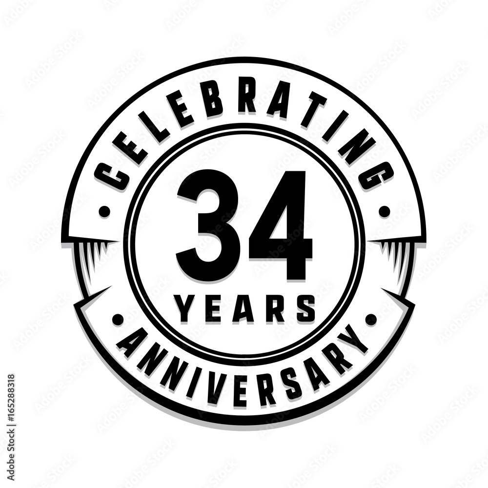 34 years anniversary logo template. Vector and illustration.