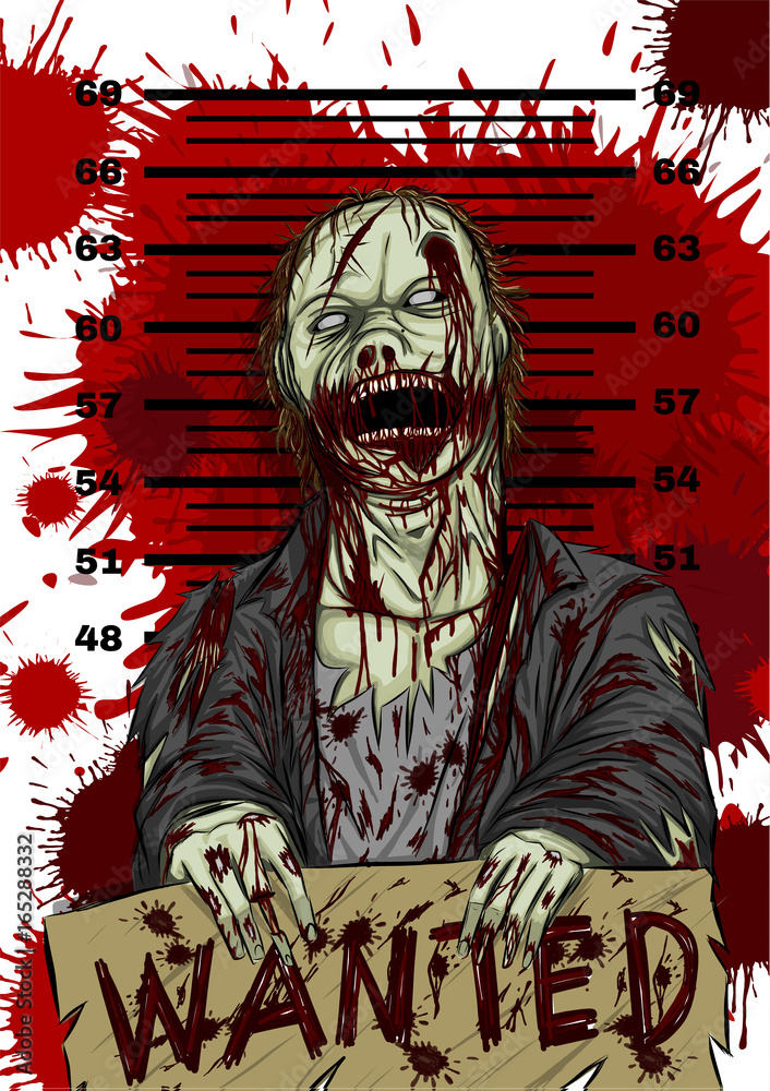 Obraz premium Halloween zombie on blood background.Dead man vector with blood on white background.