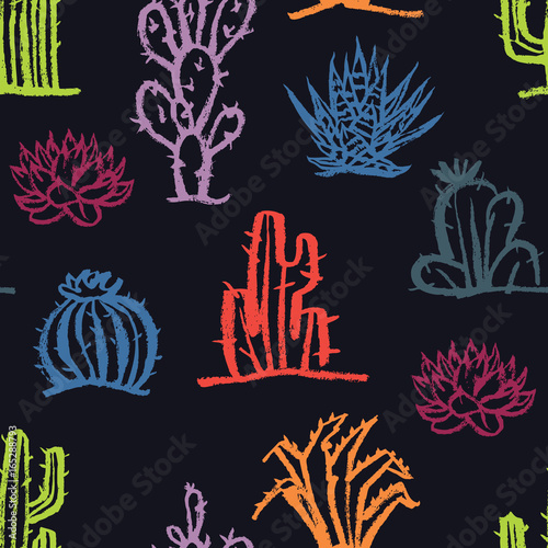 Cactus Seamless pattern Vector illustration Colorful set