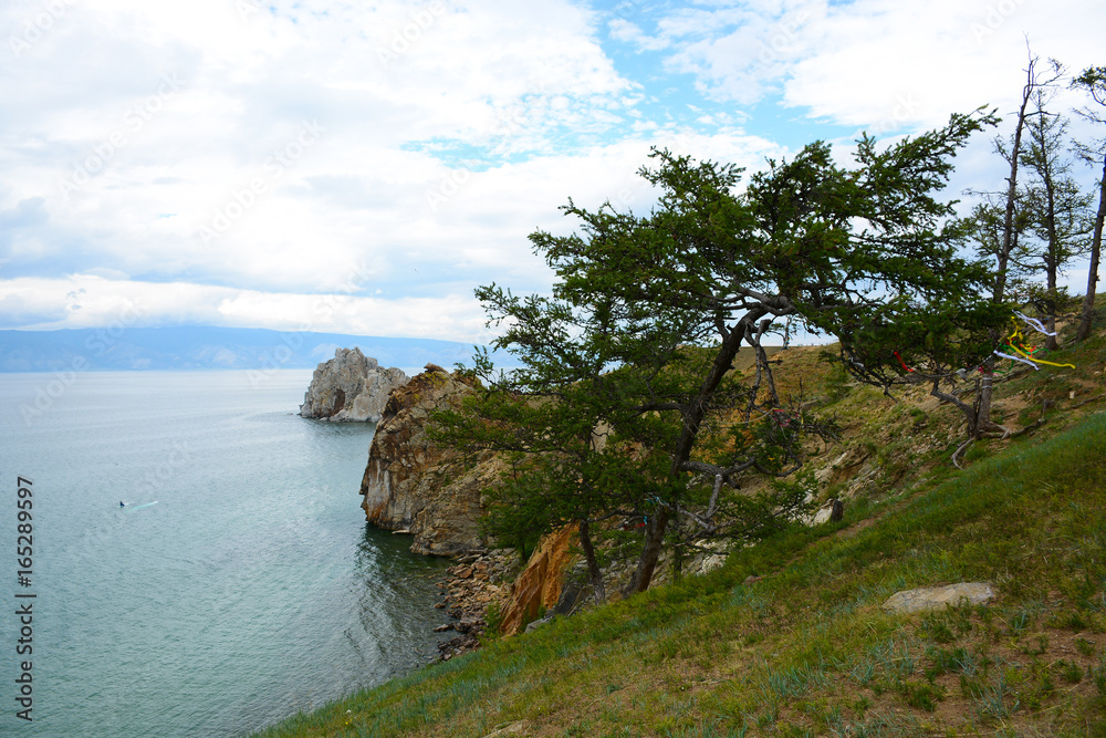 lake Baikal in July, Olkhon, Cape Burhan, rock shaman, Russia lake Baikal in July, Olkhon, Cape Burhan, rock shaman, Russia