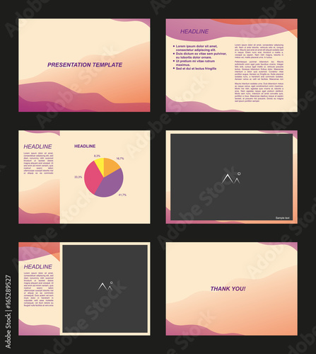 presentation template design with waves in orange and violet warm tones vector illustration