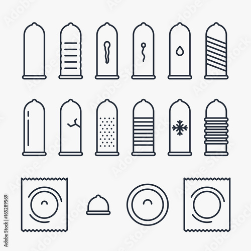 Condom Types Minimal Flat Line Outline Stroke Icon Pictogram Symbol Set Collection