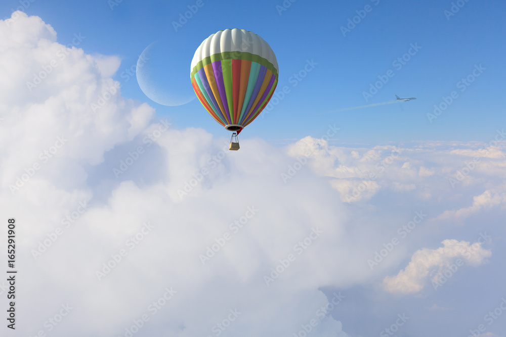 Fototapeta premium Aerostat flying above clouds