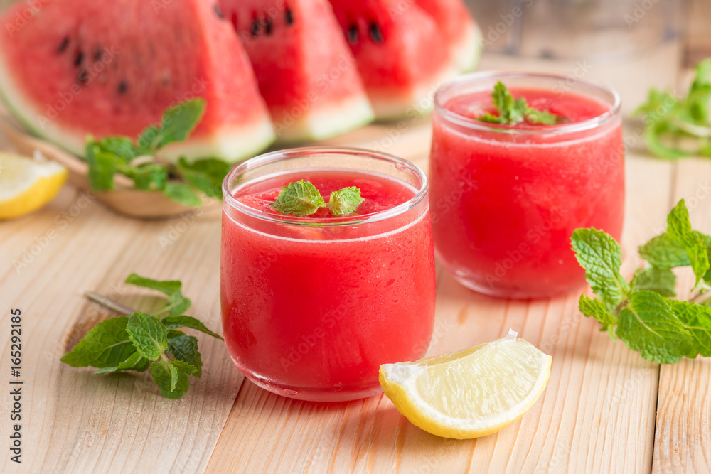 Watermelon juice with watermelon sliced, lemon. Watermelon juice with watermelon sliced, lemon.