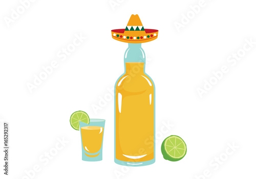 Tequila vector. Bottle of tequila on a white background