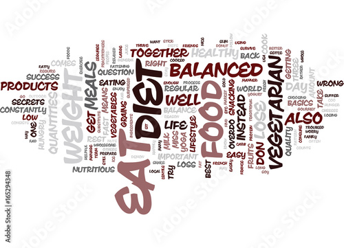 LOSE WEIGHT WITH A BALANCED VEGETARIAN DIET Text Background Word Cloud Concept