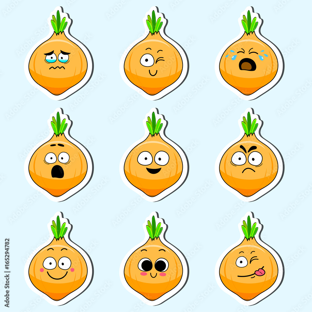 Cartoon onion cute character face isolated vector illustration. Funny
