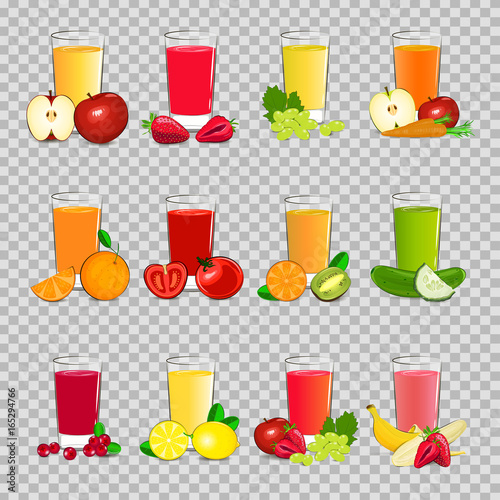Set of vector illustration of fresh fruit and vegetable juice