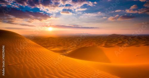 The sun set at Sahara desert