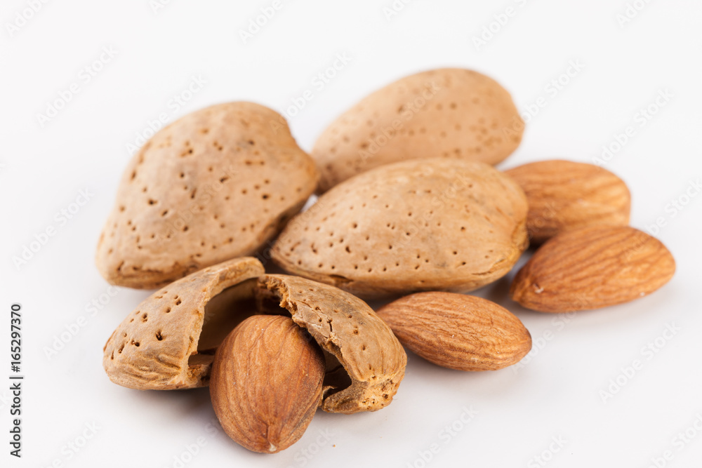 Whole almonds nuts isolated on white background Whole almonds nuts isolated on white background