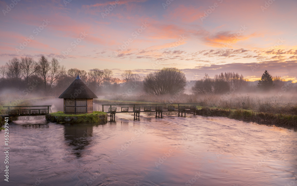 Fototapeta premium Longstock Eel Traps on the River Test in Hampshire.