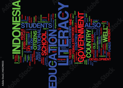 LITERACY IN INDONESIA Text Background Word Cloud Concept