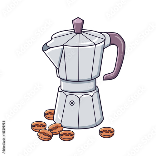 Coffee maker and beans vector isolated.