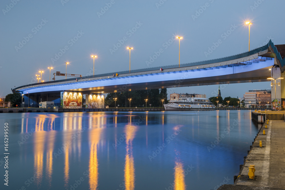 Boulevards river and waterfront city on the Oder River in Szczecin Boulevards river and waterfront city on the Oder River in Szczecin