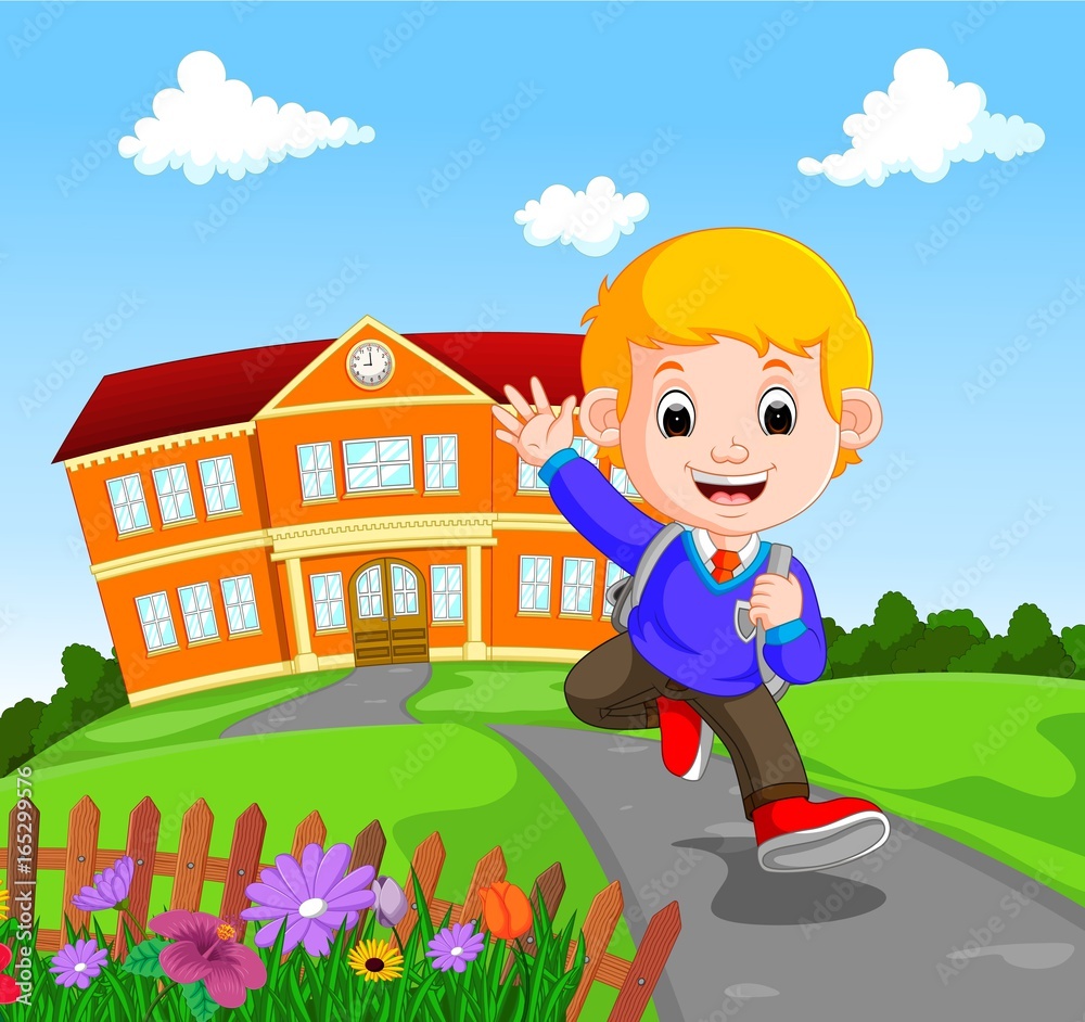 Happy little kids going to school Happy little kids going to school