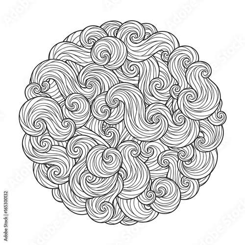 Abstract Round Sea Wave Mandala with curls