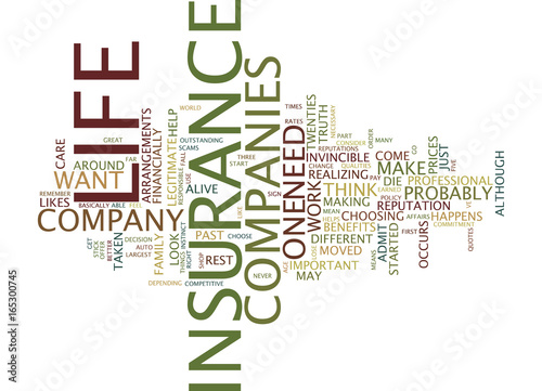 LIFE INSURANCE COMPANIES WHERE TO START Text Background Word Cloud Concept