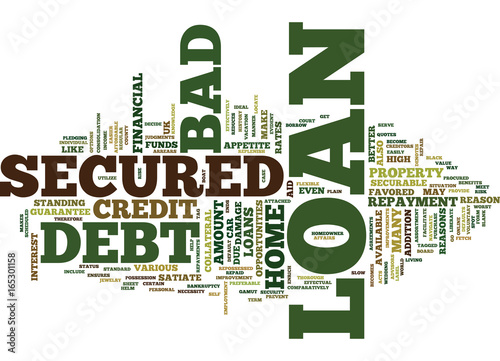 LIBERATE FROM THE BAD CREDIT TAG WITH BAD DEBT SECURED LOAN Text Background Word Cloud Concept