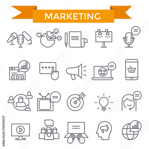 Marketing icons, thin line, flat design