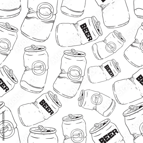 Seamless Pattern With Broken Soft Drink Cans on White Background