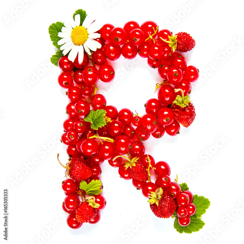 Letter R composed of berries and fruits of red color
