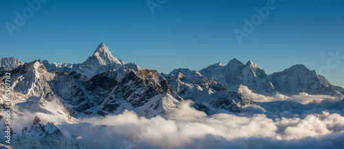 Great panoramic landscapes of the Himalayas in the Khumbu Valley in Nepal photo