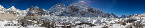 Great panoramic landscapes of the Himalayas at the Everest base camp in the Khumbu Valley in Nepal
