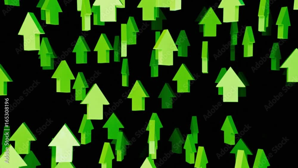 Field of slowing rising vibrant green arrows on a black background. This video is a 3d render and loops seamlessly. Field of slowing rising vibrant green arrows on a black background. This video is a 3d render and loops seamlessly.