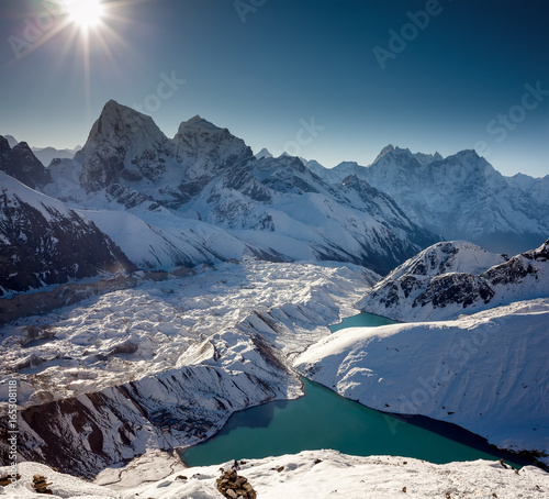 Great panoramic landscapes of the Himalayas in the Khumbu Valley in Nepal