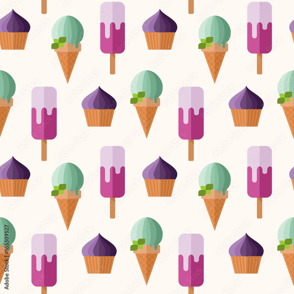 Seamless pattern with flat style icons of ice cream. Seamless pattern with flat style icons of ice cream.