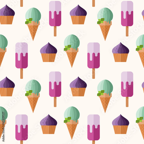 Seamless pattern with flat style icons of ice cream.