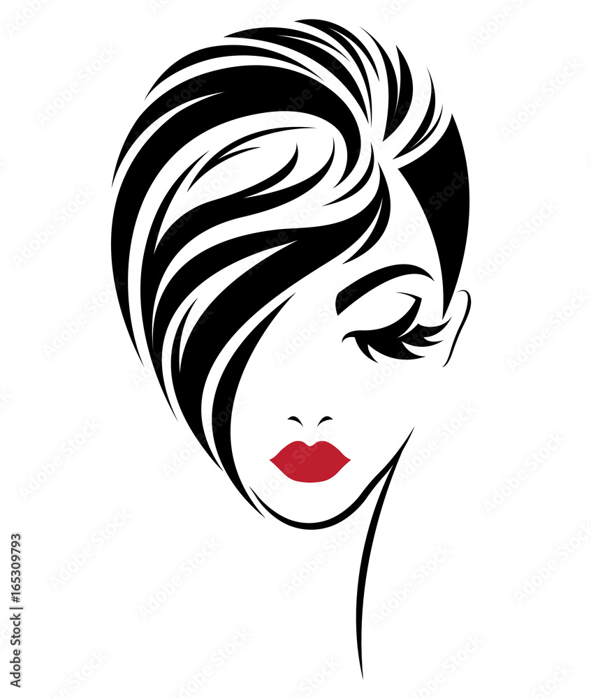 women short hair style icon, logo women on white background