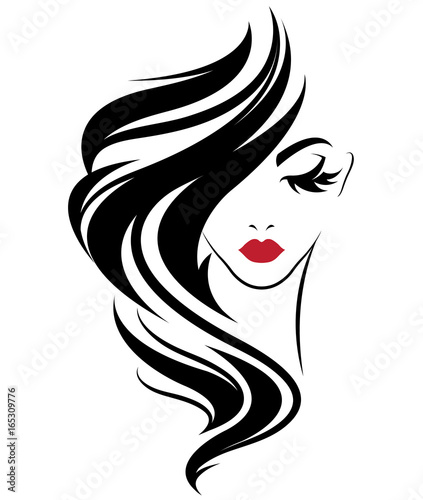women long hair style icon, logo women on white background