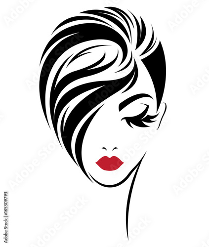 women short hair style icon  logo women on white background