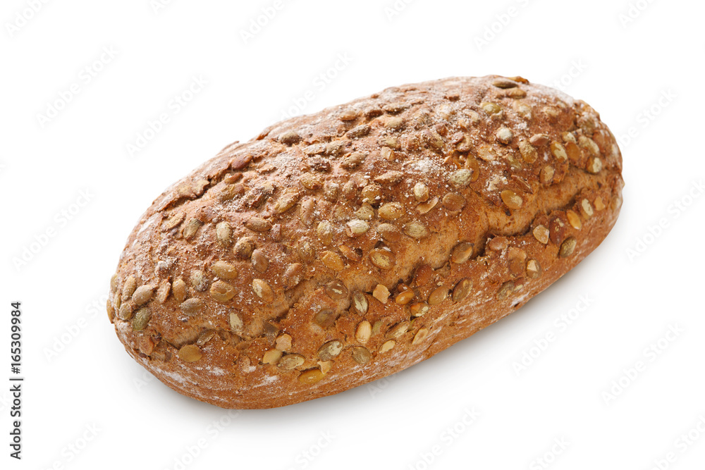 Rye bread loaf with seeds at white background Rye bread loaf with seeds at white background