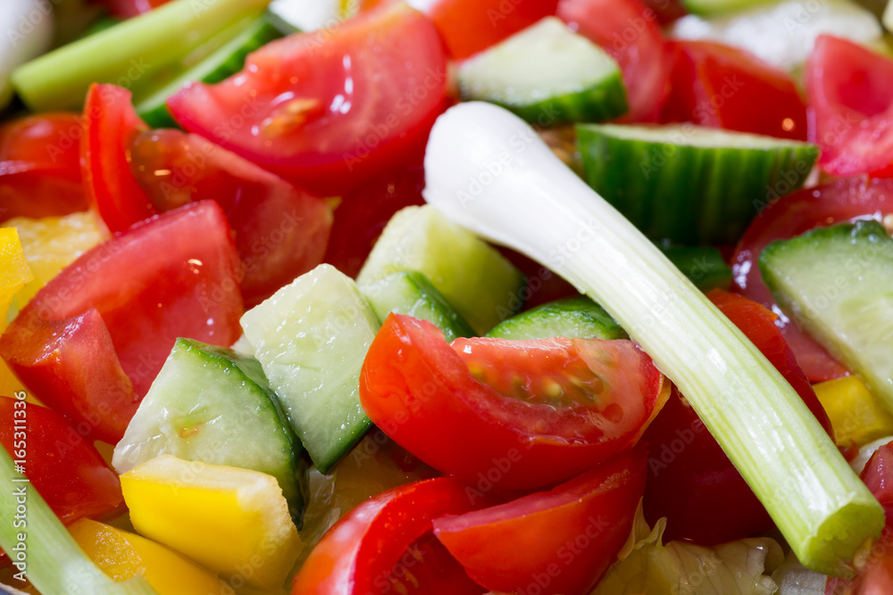 Tomato, cucumber, pepper and spring onion salad Tomato, cucumber, pepper and spring onion salad