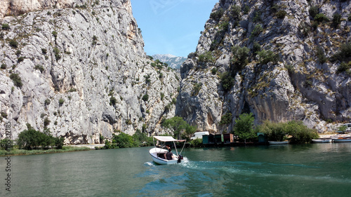 Omis, Croatia - June 23, 2017: Boat cruise on the canyon of the river Cetina