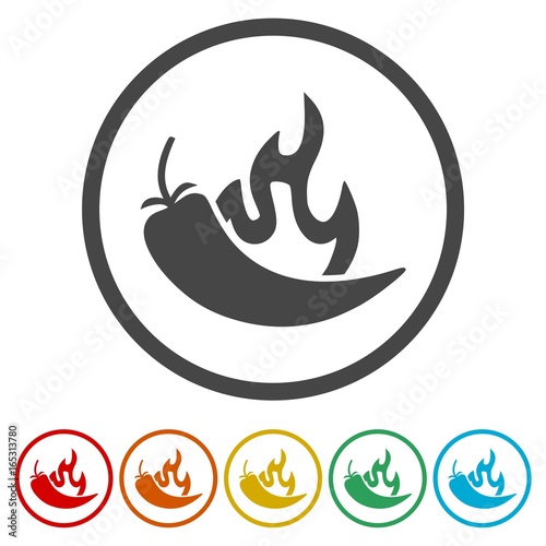 Chili, pepper icons set - Illustration 